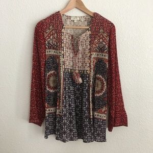 Anthropologie Kyla Seo Boho Gypsy Blouse w/tassles